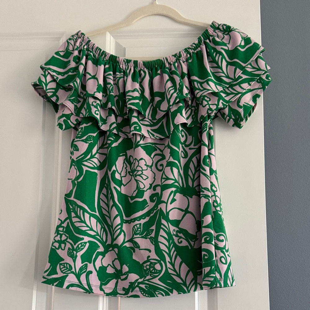 Charter Club Green and Pink Floral Off-Shoulder Blouse